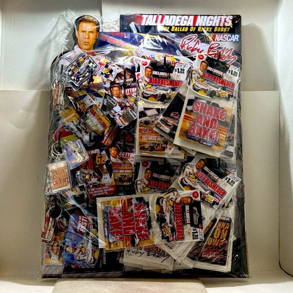 NOS Talladega Nights Air Freshener Counter Display Magnets Buttons Display Kit